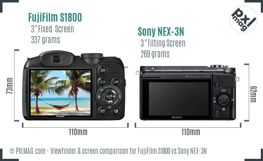 FujiFilm S1800 vs Sony NEX-3N Screen and Viewfinder comparison