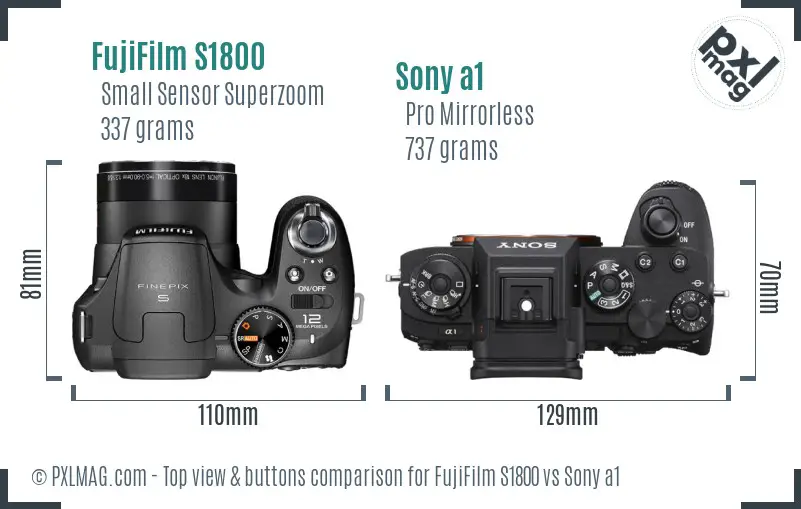 FujiFilm S1800 vs Sony a1 top view buttons comparison