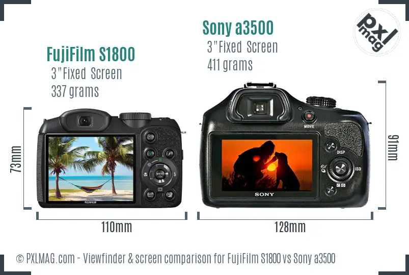 FujiFilm S1800 vs Sony a3500 Screen and Viewfinder comparison