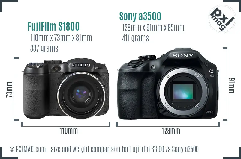 FujiFilm S1800 vs Sony a3500 size comparison