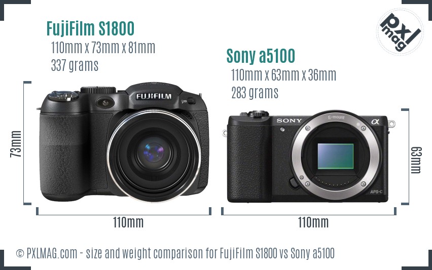 FujiFilm S1800 vs Sony a5100 size comparison FujiFilm S1800 vs Sony a5100 size comparison