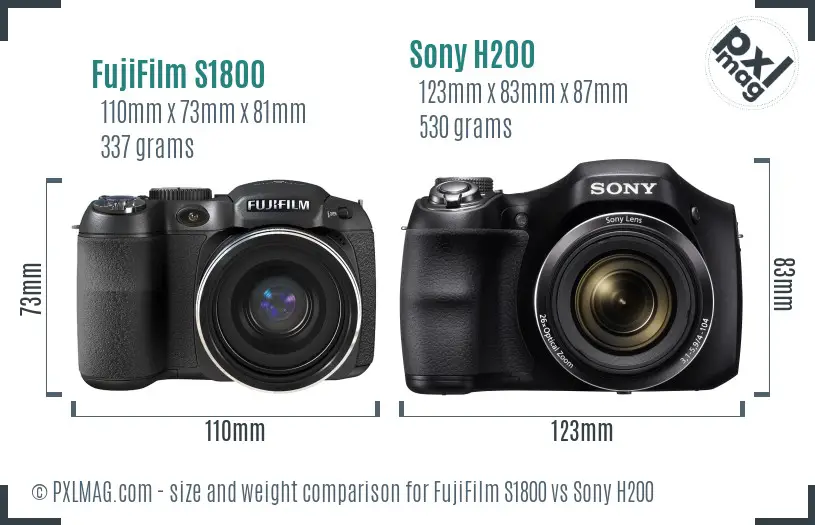 FujiFilm S1800 vs Sony H200 size comparison