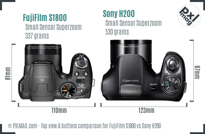 FujiFilm S1800 vs Sony H200 top view buttons comparison