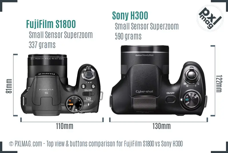 FujiFilm S1800 vs Sony H300 top view buttons comparison