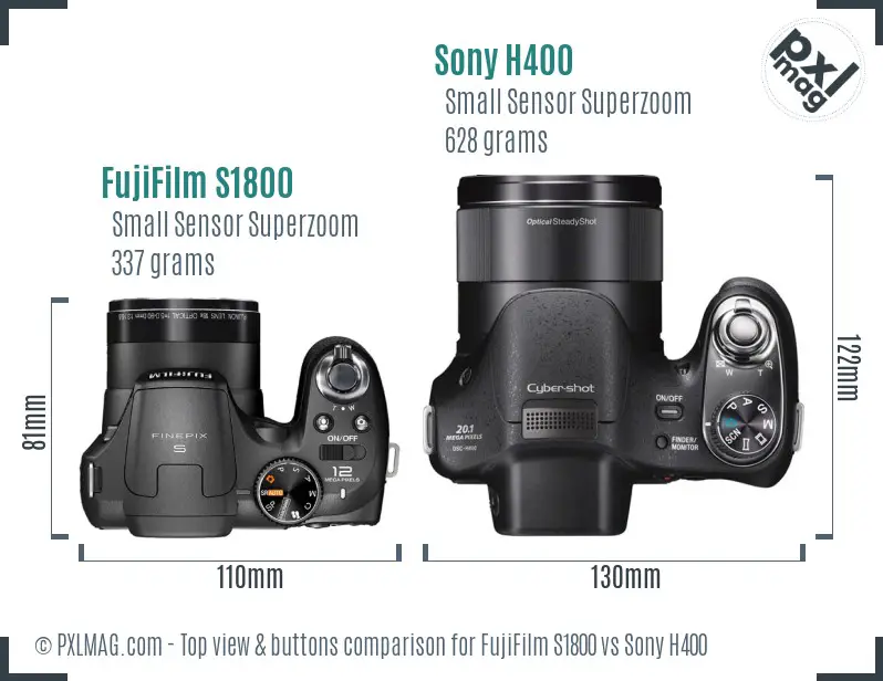 FujiFilm S1800 vs Sony H400 top view buttons comparison