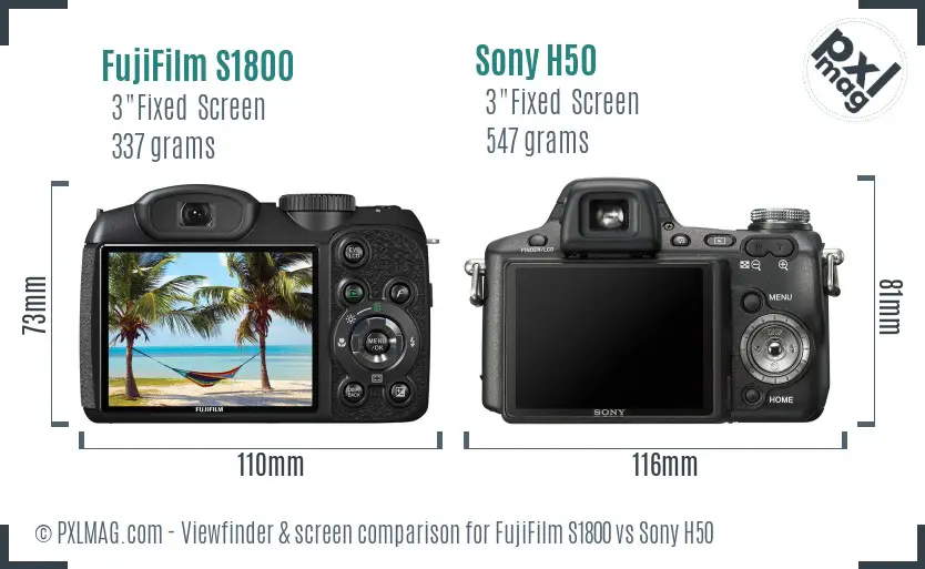 FujiFilm S1800 vs Sony H50 Screen and Viewfinder comparison FujiFilm S1800 vs Sony H50 Screen and Viewfinder comparison