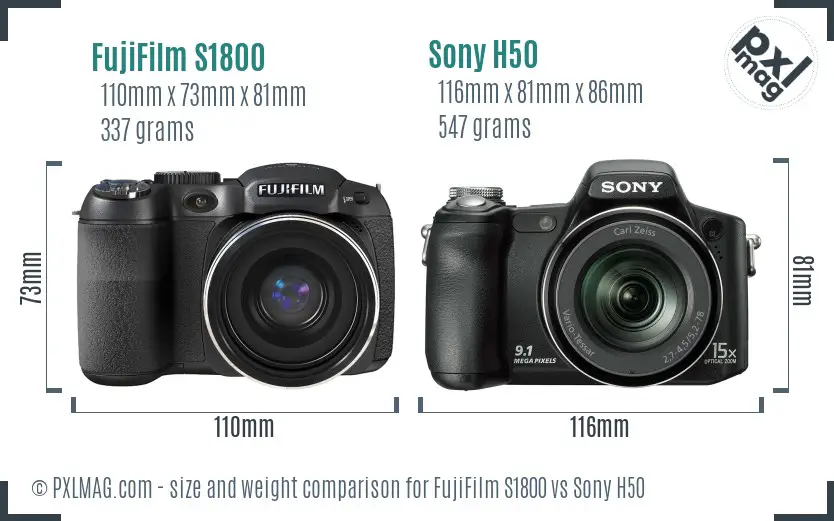 FujiFilm S1800 vs Sony H50 size comparison FujiFilm S1800 vs Sony H50 size comparison