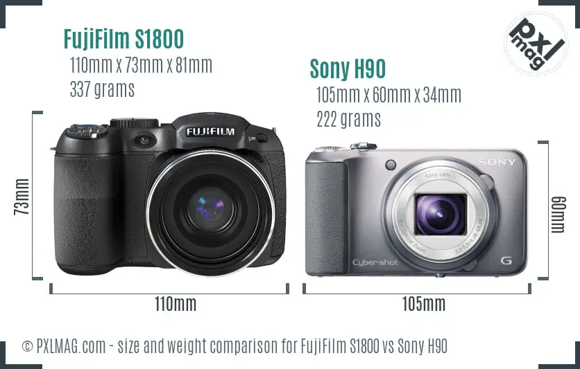 FujiFilm S1800 vs Sony H90 size comparison