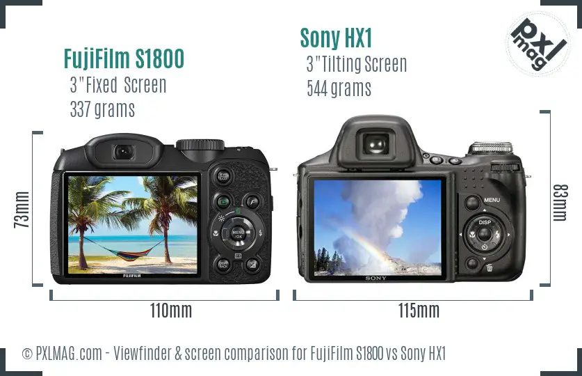 FujiFilm S1800 vs Sony HX1 Screen and Viewfinder comparison