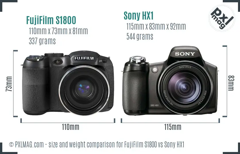 FujiFilm S1800 vs Sony HX1 size comparison