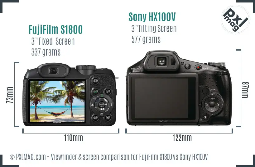 FujiFilm S1800 vs Sony HX100V Screen and Viewfinder comparison