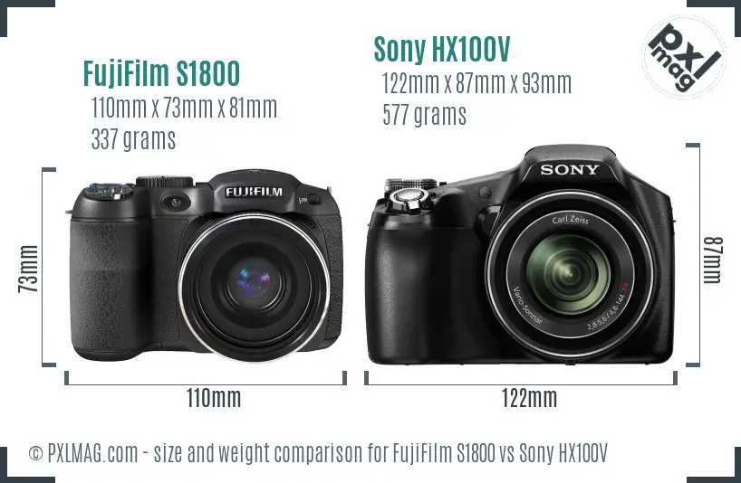 FujiFilm S1800 vs Sony HX100V size comparison