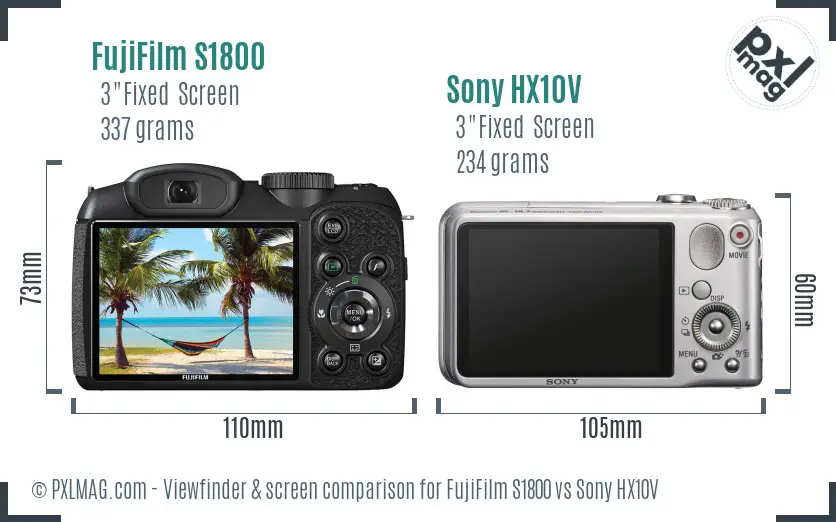 FujiFilm S1800 vs Sony HX10V Screen and Viewfinder comparison FujiFilm S1800 vs Sony HX10V Screen and Viewfinder comparison