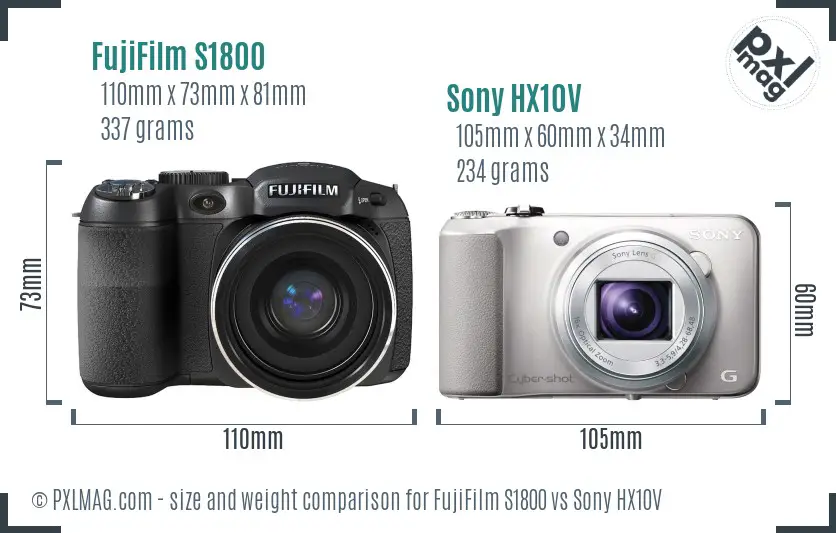 FujiFilm S1800 vs Sony HX10V size comparison FujiFilm S1800 vs Sony HX10V size comparison