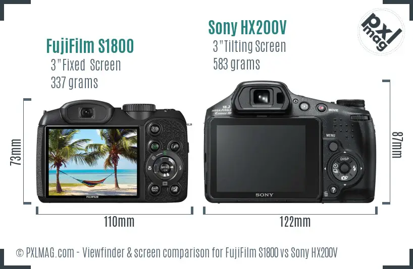FujiFilm S1800 vs Sony HX200V Screen and Viewfinder comparison