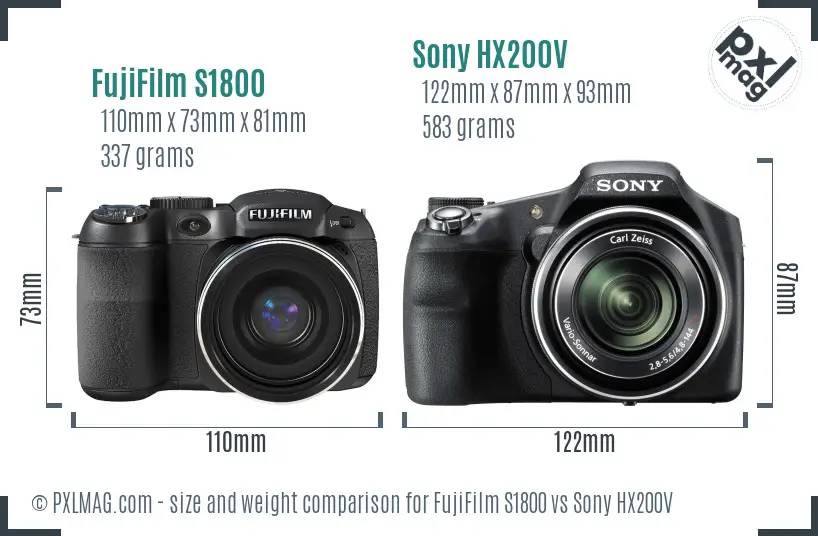 FujiFilm S1800 vs Sony HX200V size comparison