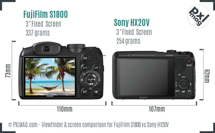 FujiFilm S1800 vs Sony HX20V Screen and Viewfinder comparison