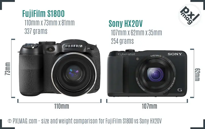 FujiFilm S1800 vs Sony HX20V size comparison