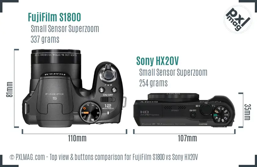 FujiFilm S1800 vs Sony HX20V top view buttons comparison