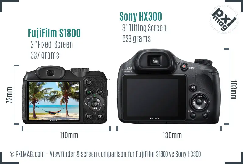 FujiFilm S1800 vs Sony HX300 Screen and Viewfinder comparison