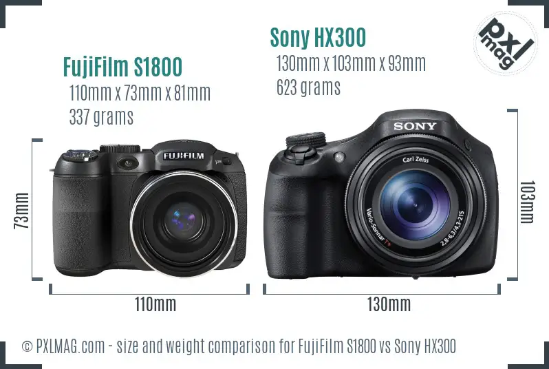 FujiFilm S1800 vs Sony HX300 size comparison