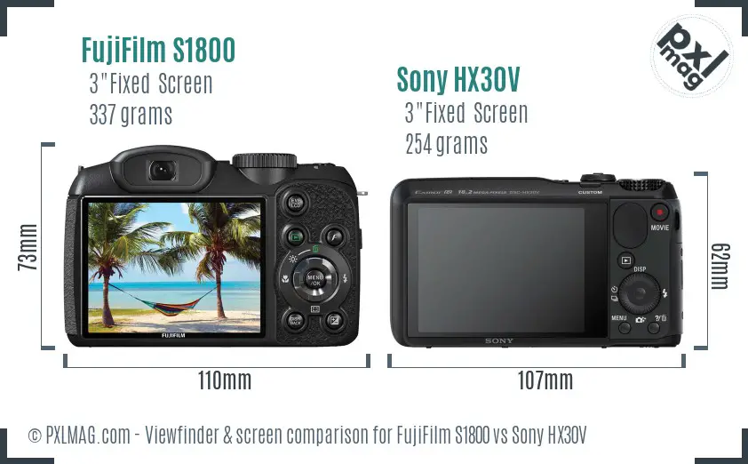 FujiFilm S1800 vs Sony HX30V Screen and Viewfinder comparison