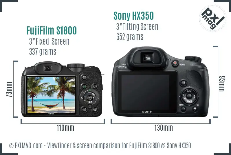FujiFilm S1800 vs Sony HX350 Screen and Viewfinder comparison