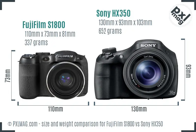 FujiFilm S1800 vs Sony HX350 size comparison