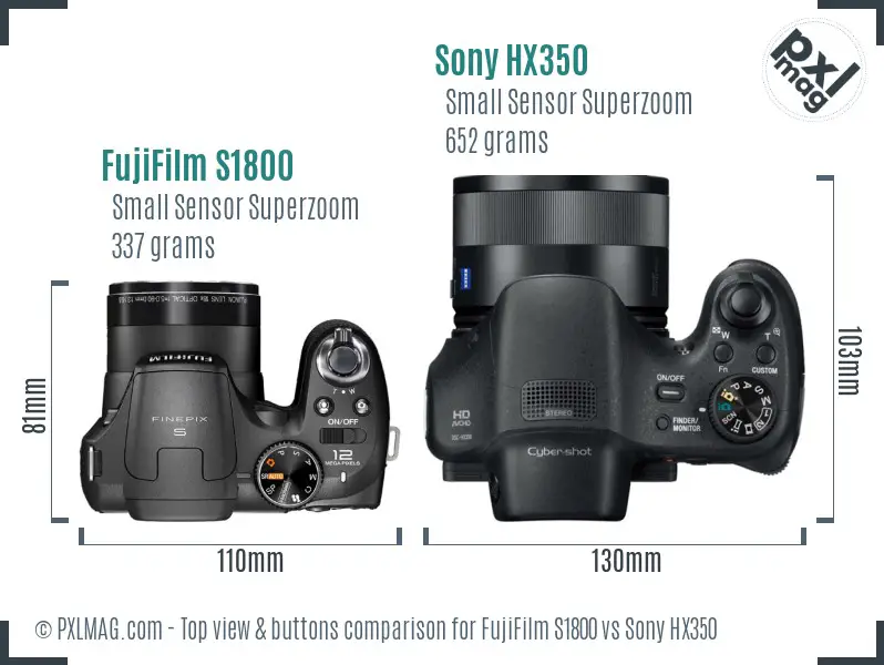 FujiFilm S1800 vs Sony HX350 top view buttons comparison