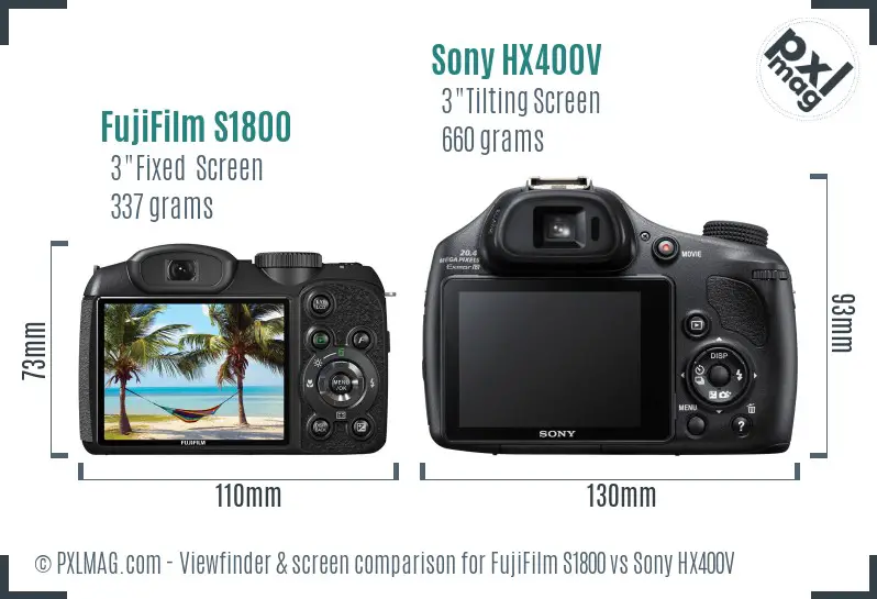FujiFilm S1800 vs Sony HX400V Screen and Viewfinder comparison