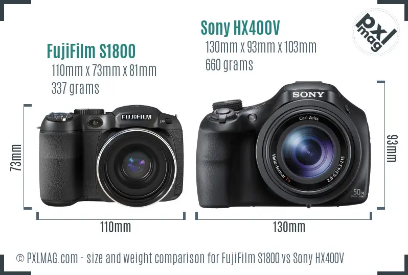 FujiFilm S1800 vs Sony HX400V size comparison