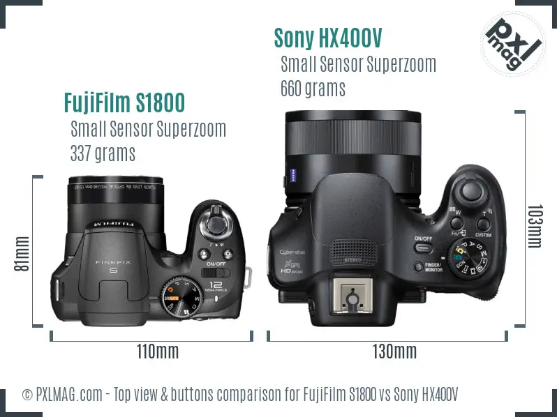 FujiFilm S1800 vs Sony HX400V top view buttons comparison