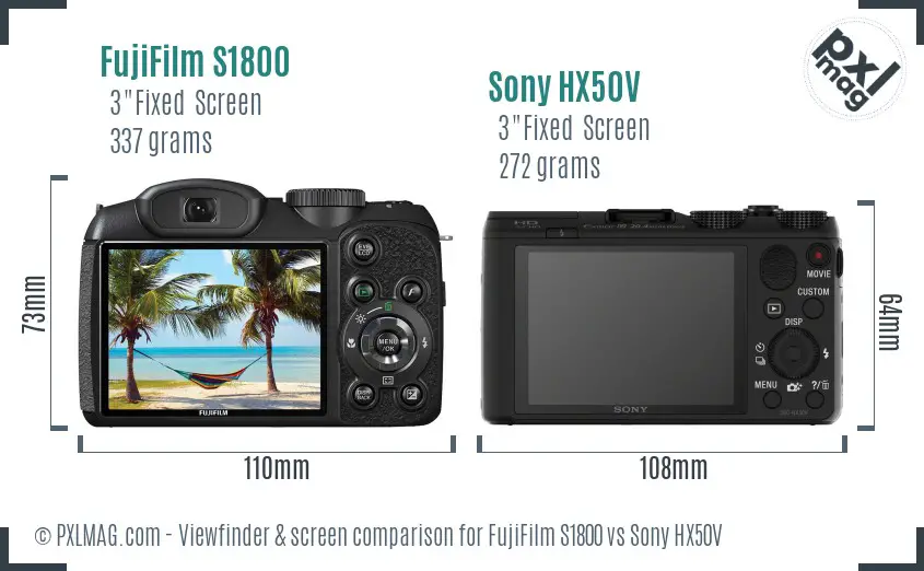 FujiFilm S1800 vs Sony HX50V Screen and Viewfinder comparison FujiFilm S1800 vs Sony HX50V Screen and Viewfinder comparison