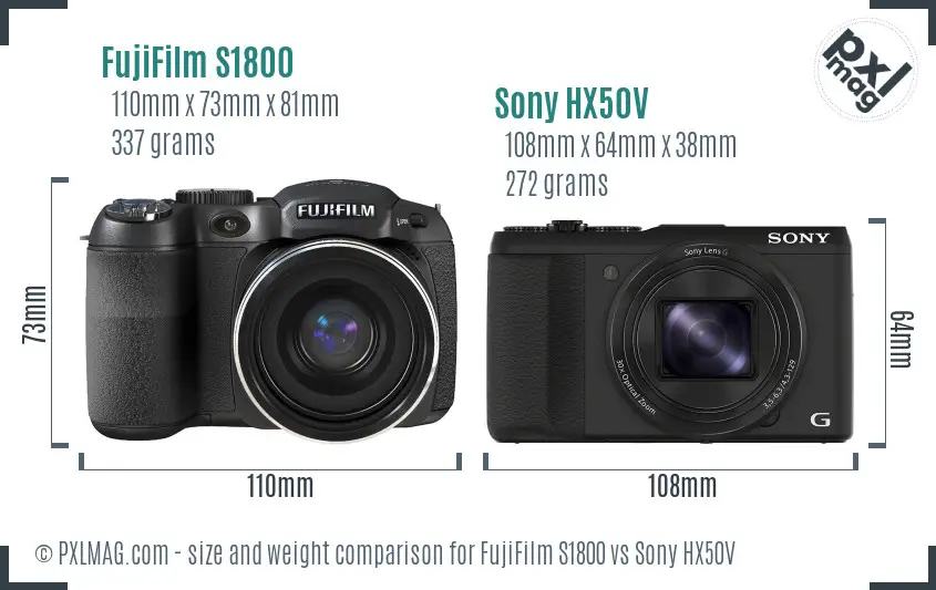 FujiFilm S1800 vs Sony HX50V size comparison FujiFilm S1800 vs Sony HX50V size comparison