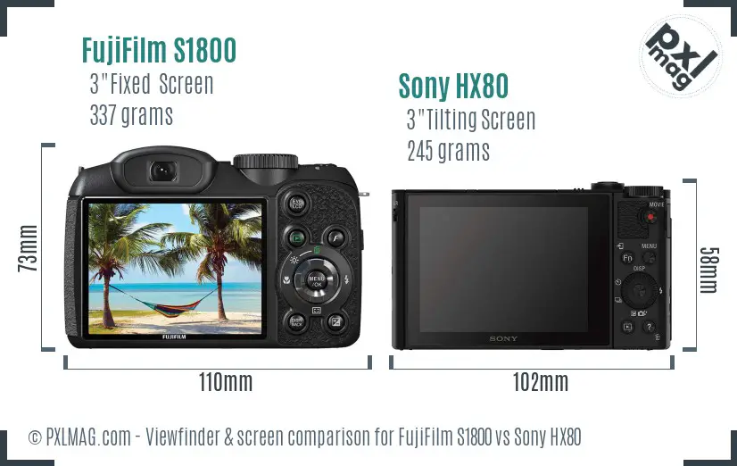 FujiFilm S1800 vs Sony HX80 Screen and Viewfinder comparison