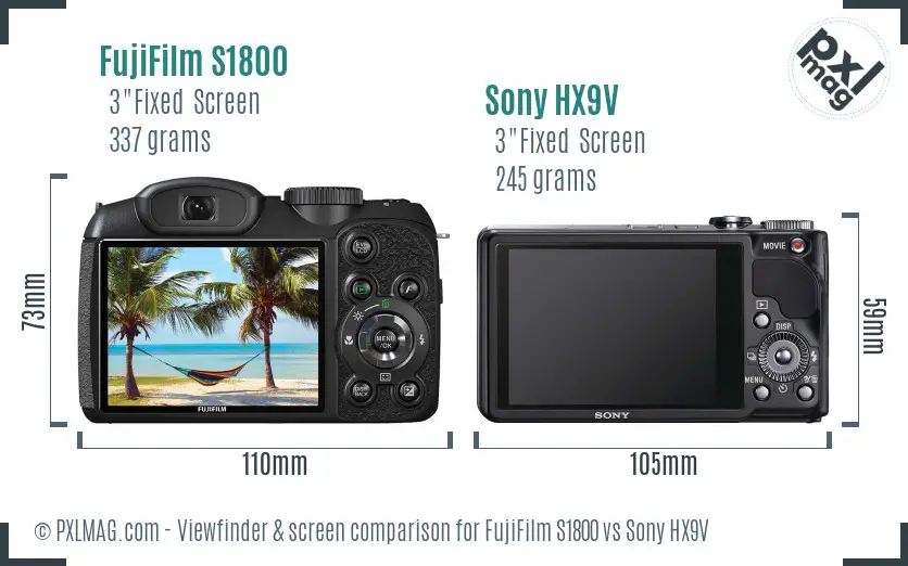 FujiFilm S1800 vs Sony HX9V Screen and Viewfinder comparison