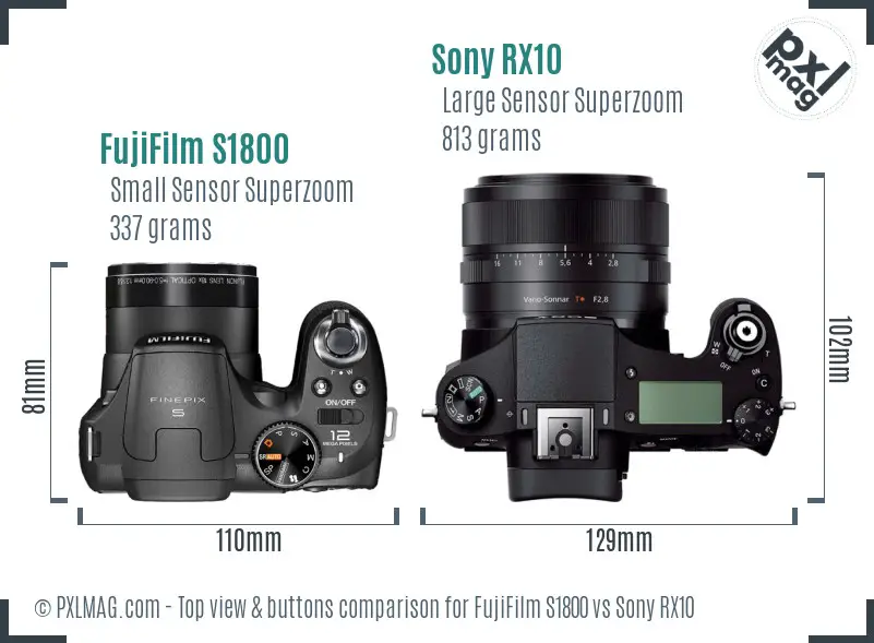 FujiFilm S1800 vs Sony RX10 top view buttons comparison