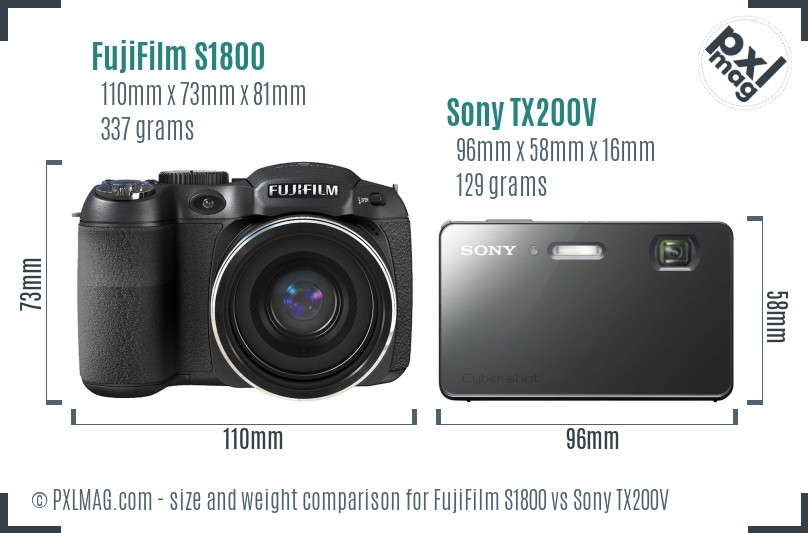 FujiFilm S1800 vs Sony TX200V size comparison FujiFilm S1800 vs Sony TX200V size comparison