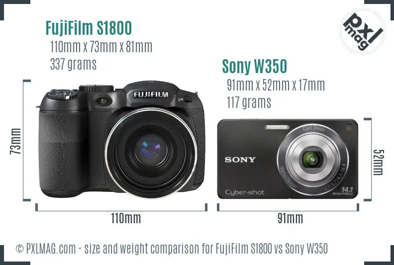 FujiFilm S1800 vs Sony W350 size comparison