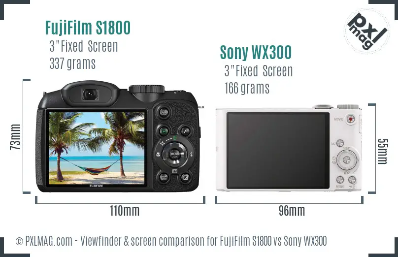 FujiFilm S1800 vs Sony WX300 Screen and Viewfinder comparison