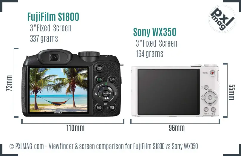 FujiFilm S1800 vs Sony WX350 Screen and Viewfinder comparison