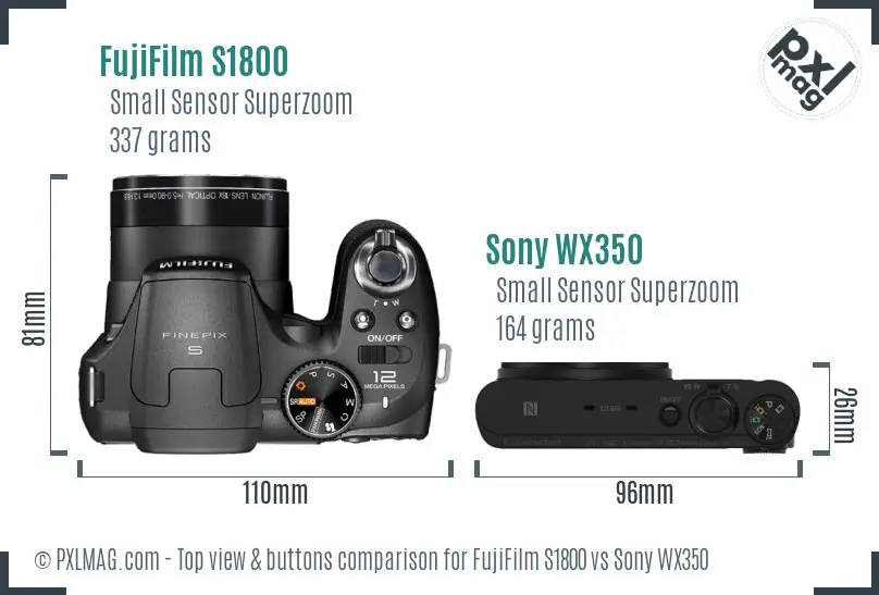 FujiFilm S1800 vs Sony WX350 top view buttons comparison
