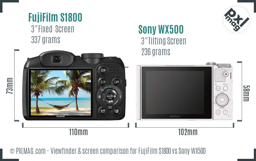 FujiFilm S1800 vs Sony WX500 Screen and Viewfinder comparison