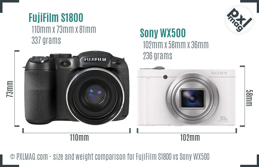 FujiFilm S1800 vs Sony WX500 size comparison