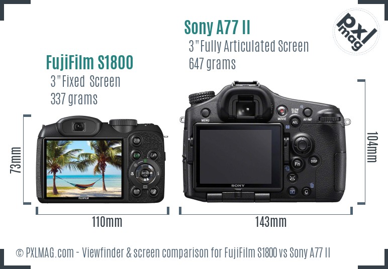 FujiFilm S1800 vs Sony A77 II Screen and Viewfinder comparison