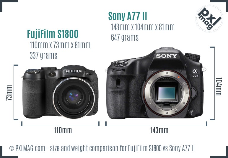 FujiFilm S1800 vs Sony A77 II size comparison
