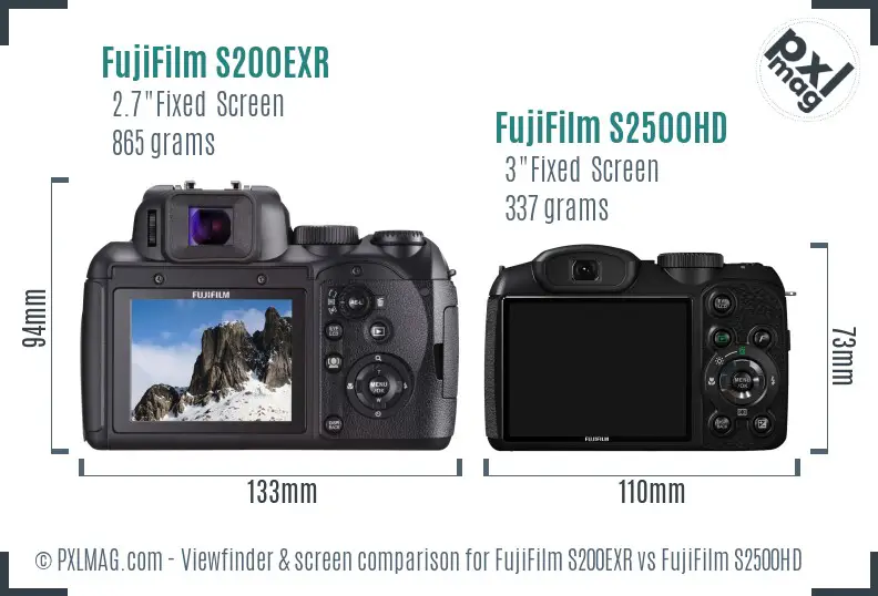 FujiFilm S200EXR vs FujiFilm S2500HD Screen and Viewfinder comparison