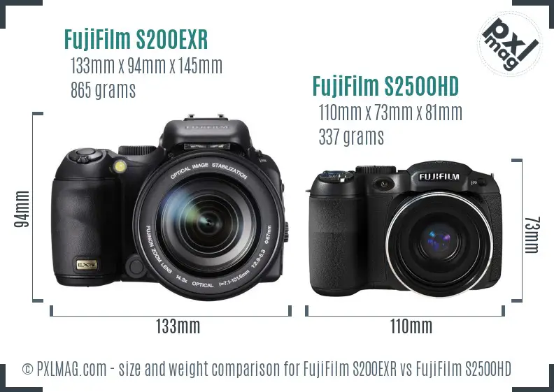FujiFilm S200EXR vs FujiFilm S2500HD size comparison