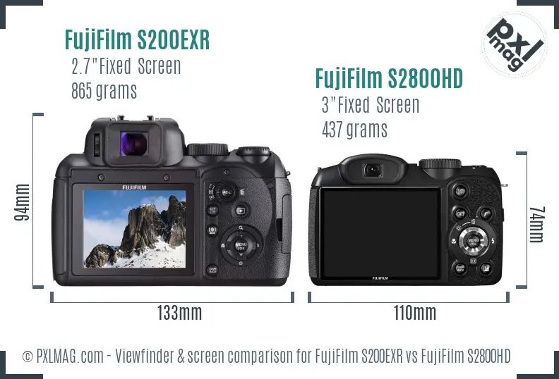 FujiFilm S200EXR vs FujiFilm S2800HD Screen and Viewfinder comparison