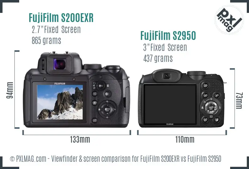 FujiFilm S200EXR vs FujiFilm S2950 Screen and Viewfinder comparison
